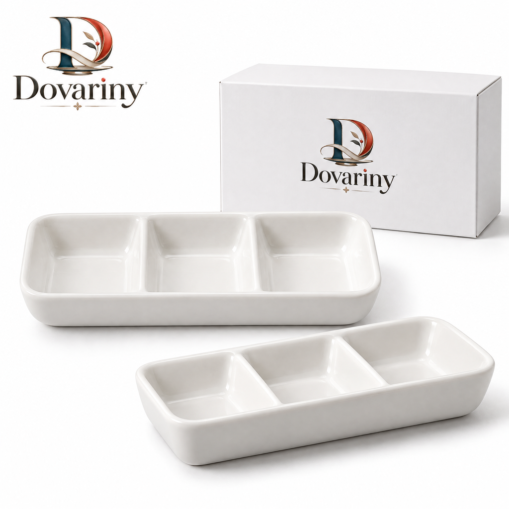 Dovariny™ FlavorNest Divided Seasoning Dish – Multi-Compartment Ceramic Condiment Tray for Dips, Sauces, Spices & Table Serving