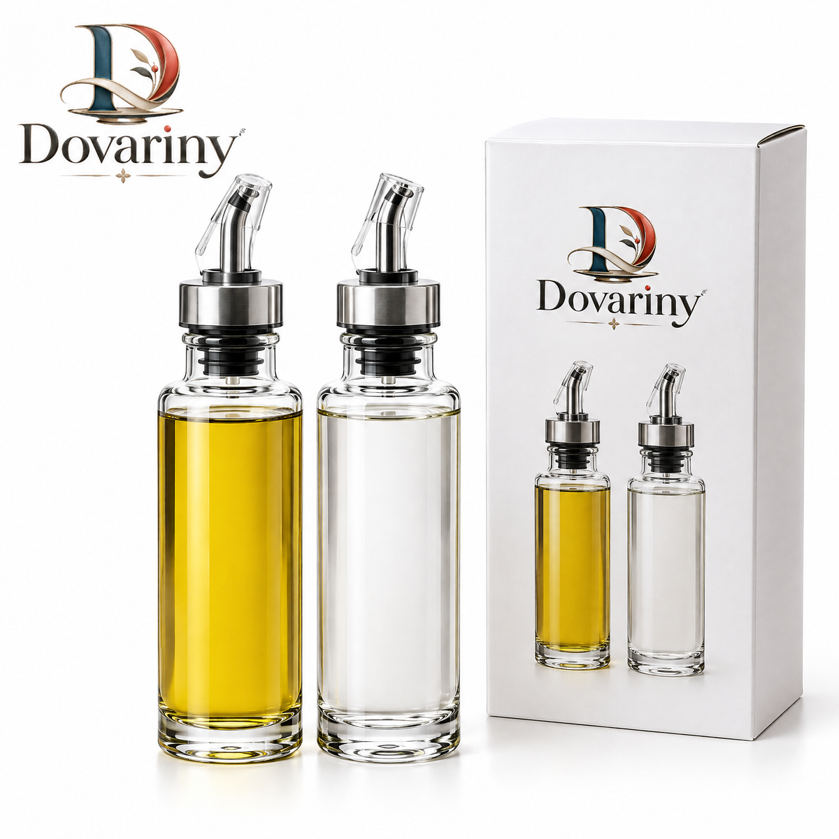 Dovariny™ PourBalance Oil & Vinegar Dispenser – Glass Cruet Bottle with Controlled Pour Spout for Kitchen, Dining & Salad Serving
