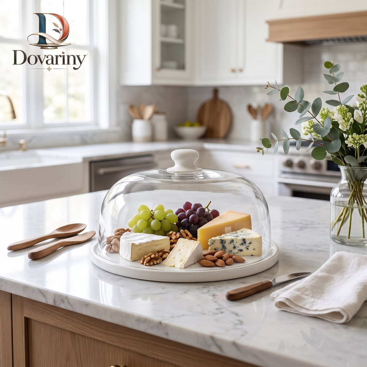 Dovariny™ CheeseDome Covered Serving Platter – Cheese Board with Protective Lid for Appetizers, Charcuterie & Entertaining