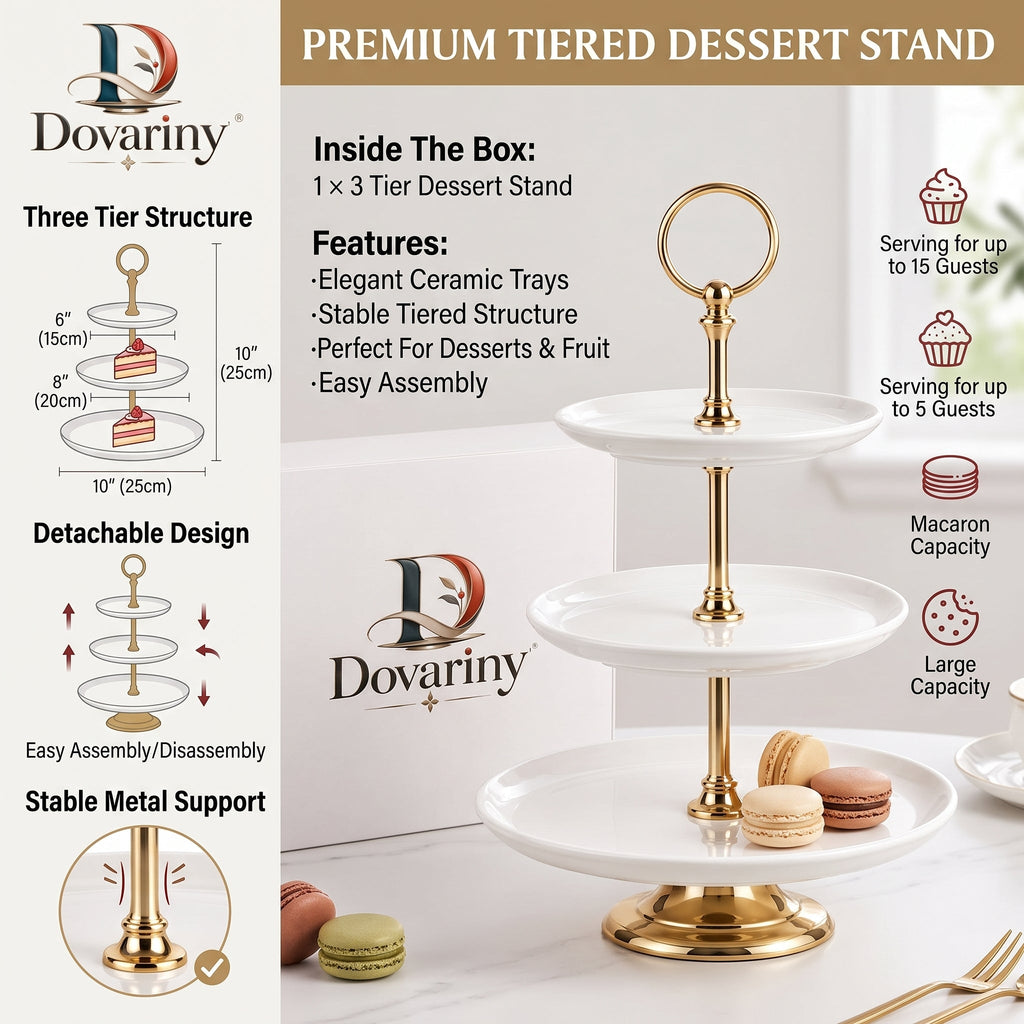 Dovariny™ Tiered Treat Stand – Multi-Level Dessert Display for Cakes, Cupcakes, Pastries & Entertaining