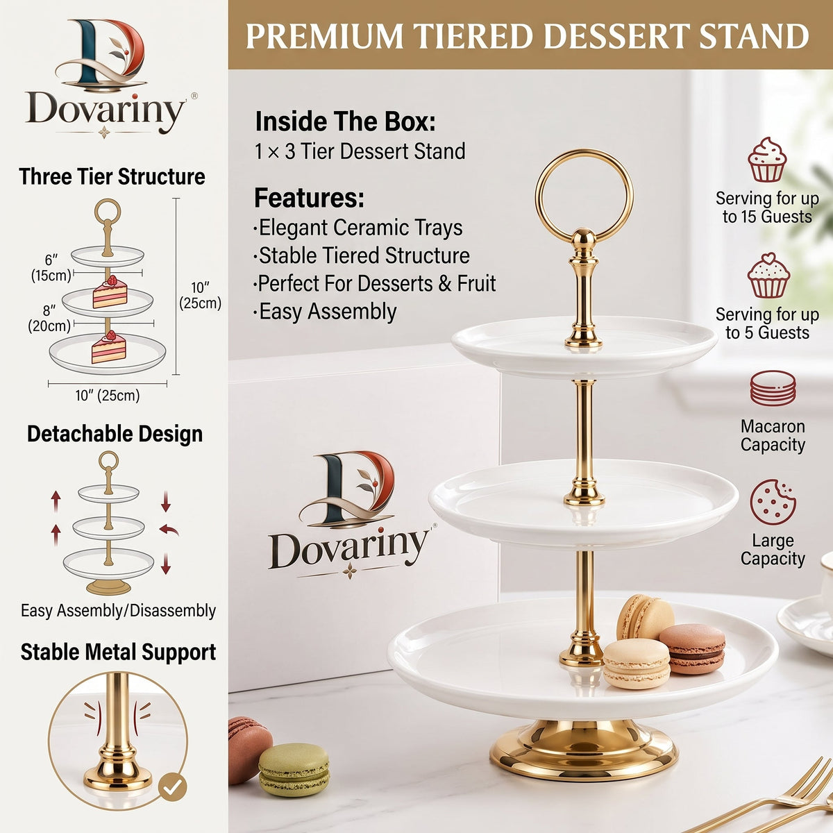 Dovariny™ Tiered Treat Stand – Multi-Level Dessert Display for Cakes, Cupcakes, Pastries & Entertaining