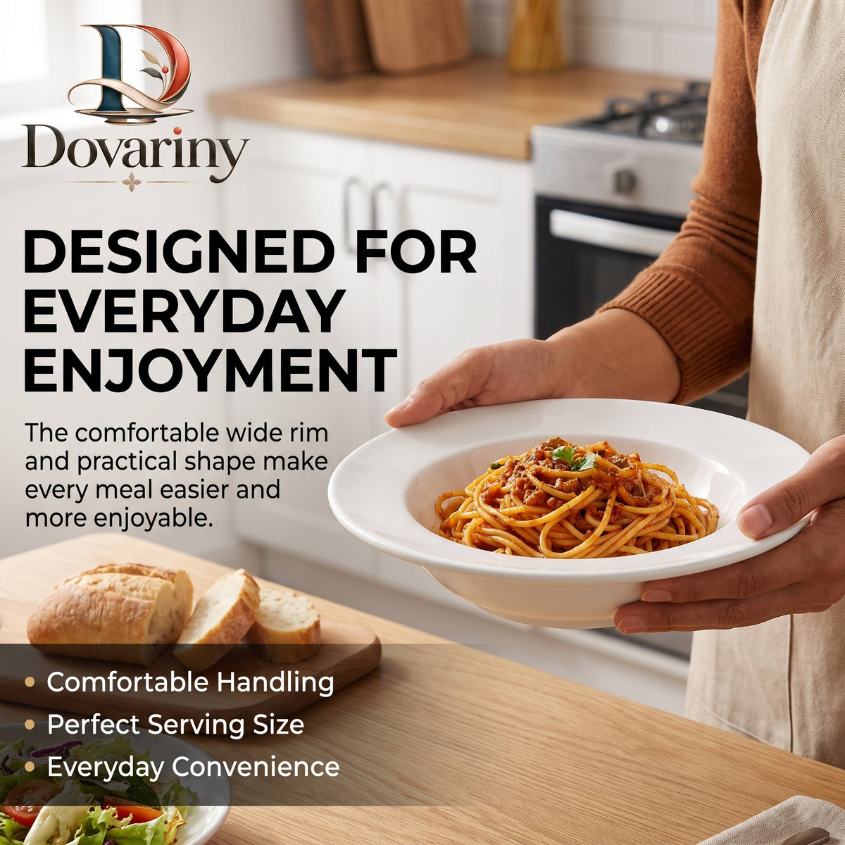 Dovariny™ PastaNest Ceramic Pasta Bowl – Wide-Rim Serving Bowl for Pasta, Risotto, Salad & Everyday Dining