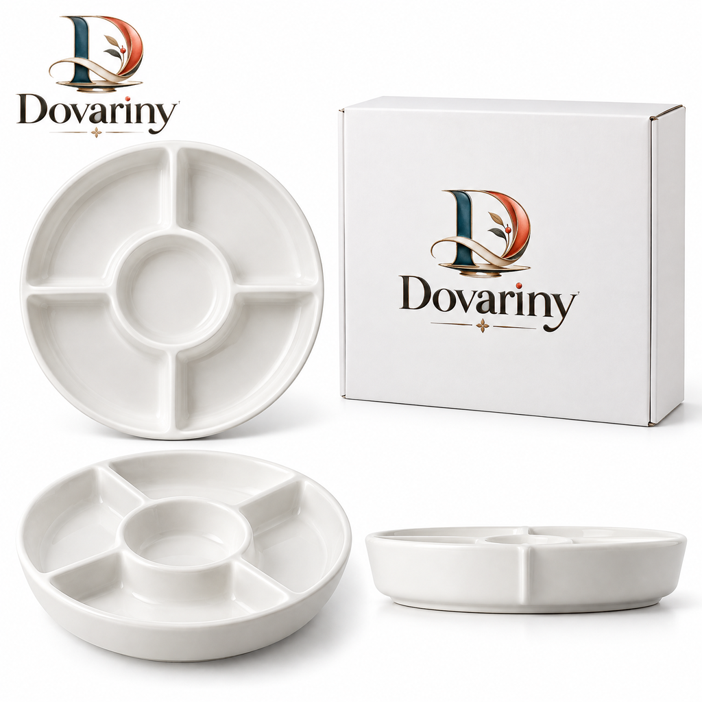 Dovariny™ SnackNest Divided Serving Tray – Multi-Compartment Snack Organizer for Candy, Nuts, Fruit & Entertaining