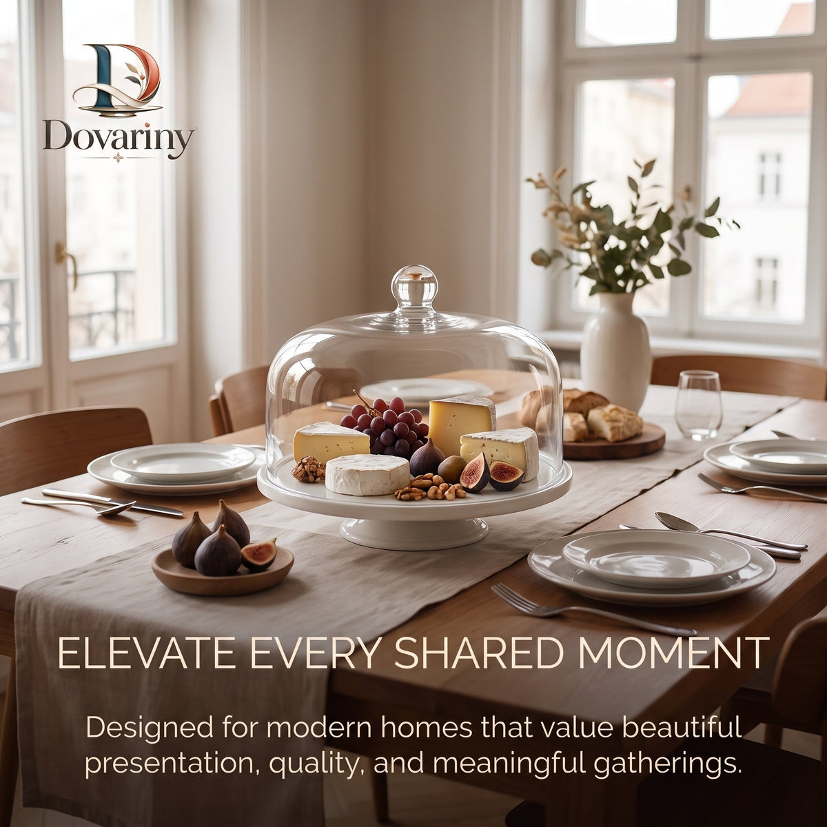 Dovariny™ CheeseDome Covered Serving Platter – Cheese Board with Protective Lid for Appetizers, Charcuterie & Entertaining