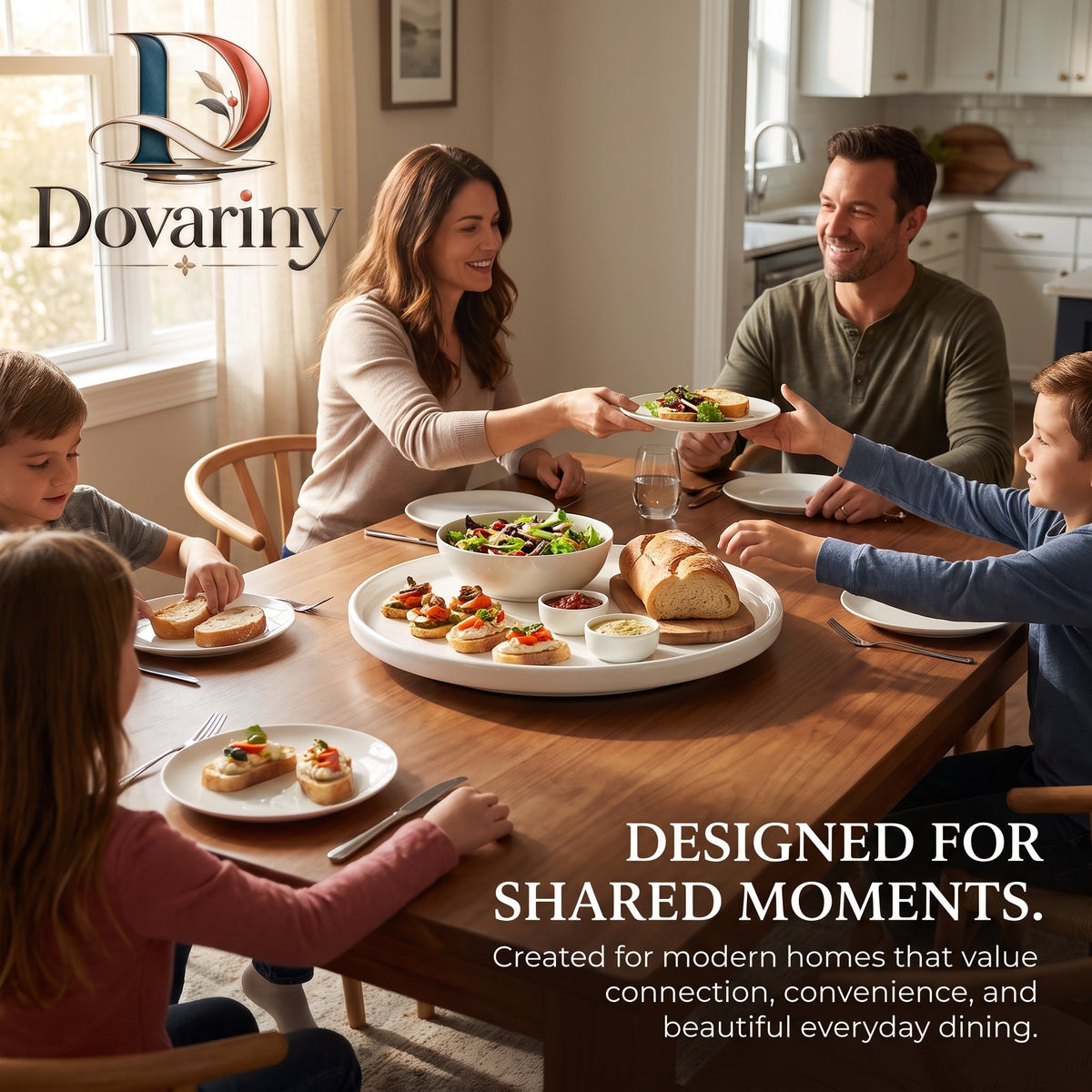 Dovariny™ SpinServe Rotating Serving Tray – 360° Turntable Platter for Dining Table, Kitchen & Family Entertaining