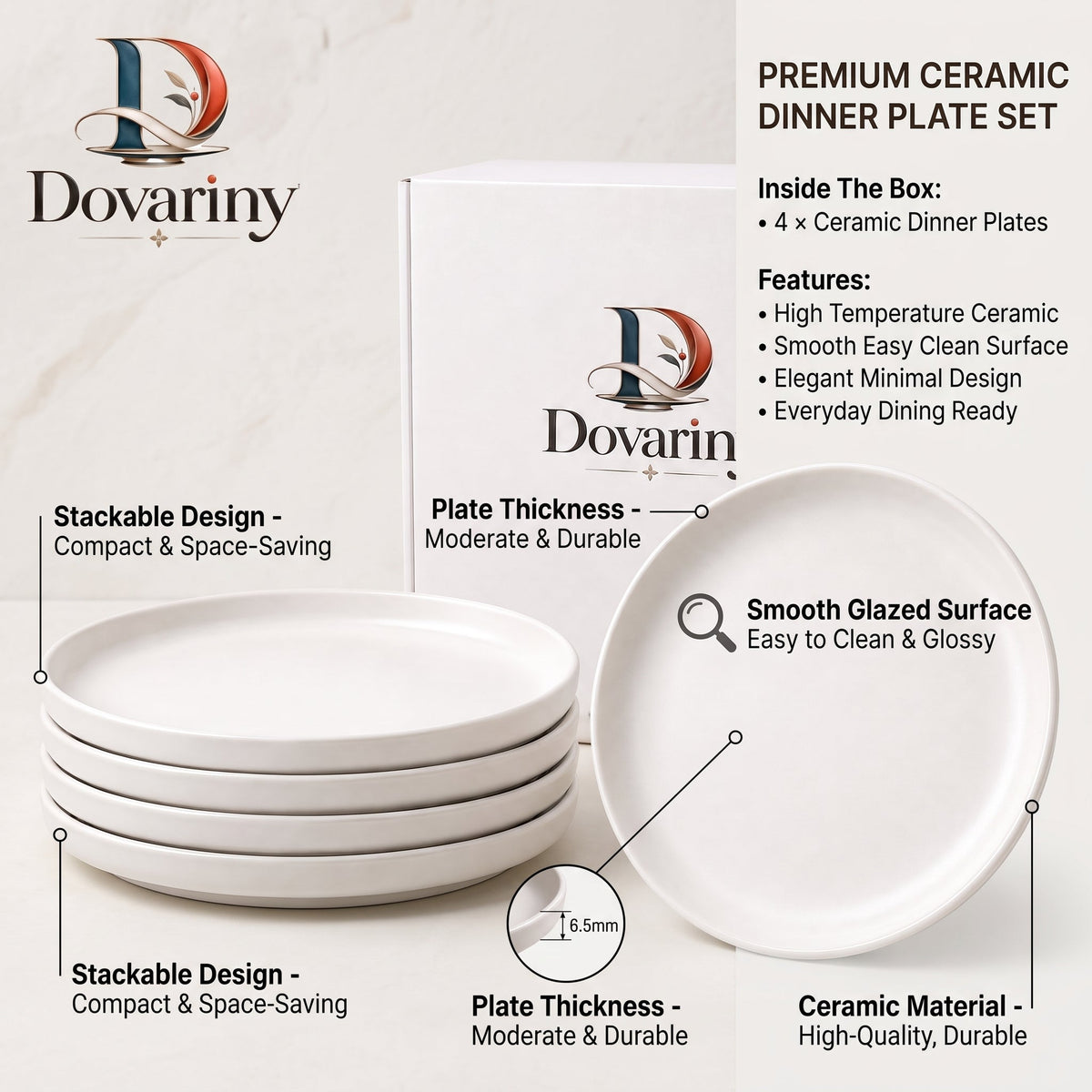 Dovariny™ HearthGlaze Ceramic Dinner Plate – Everyday Stoneware-Style Serving Plate for Dinner, Brunch & Table Settings