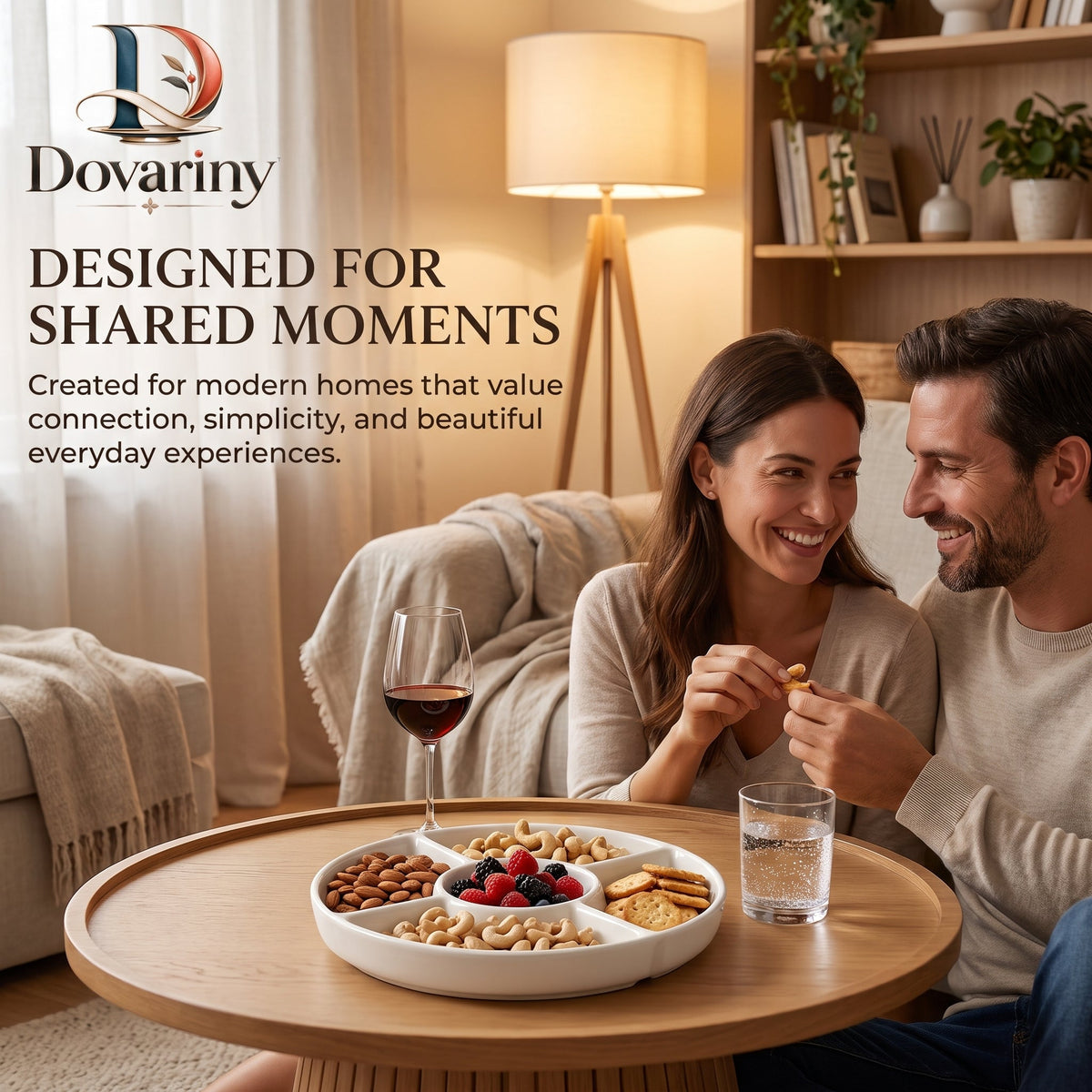 Dovariny™ SnackNest Divided Serving Tray – Multi-Compartment Snack Organizer for Candy, Nuts, Fruit & Entertaining