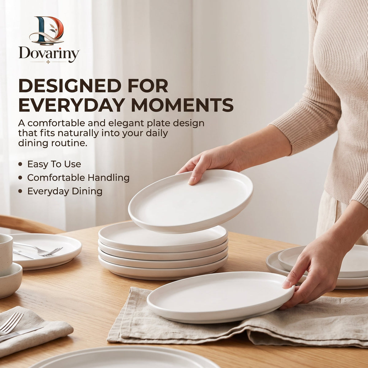 Dovariny™ HearthGlaze Ceramic Dinner Plate – Everyday Stoneware-Style Serving Plate for Dinner, Brunch & Table Settings