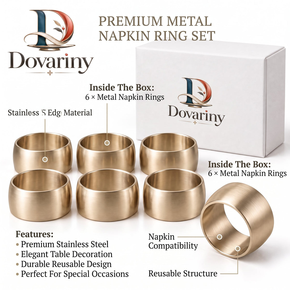Dovariny™ TableGleam Napkin Rings – Decorative Tabletop Holders for Dinner Parties, Holidays & Everyday Dining