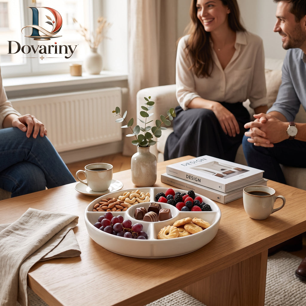 Dovariny™ SnackNest Divided Serving Tray – Multi-Compartment Snack Organizer for Candy, Nuts, Fruit & Entertaining