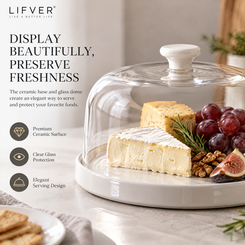 Dovariny™ CheeseDome Covered Serving Platter – Cheese Board with Protective Lid for Appetizers, Charcuterie & Entertaining