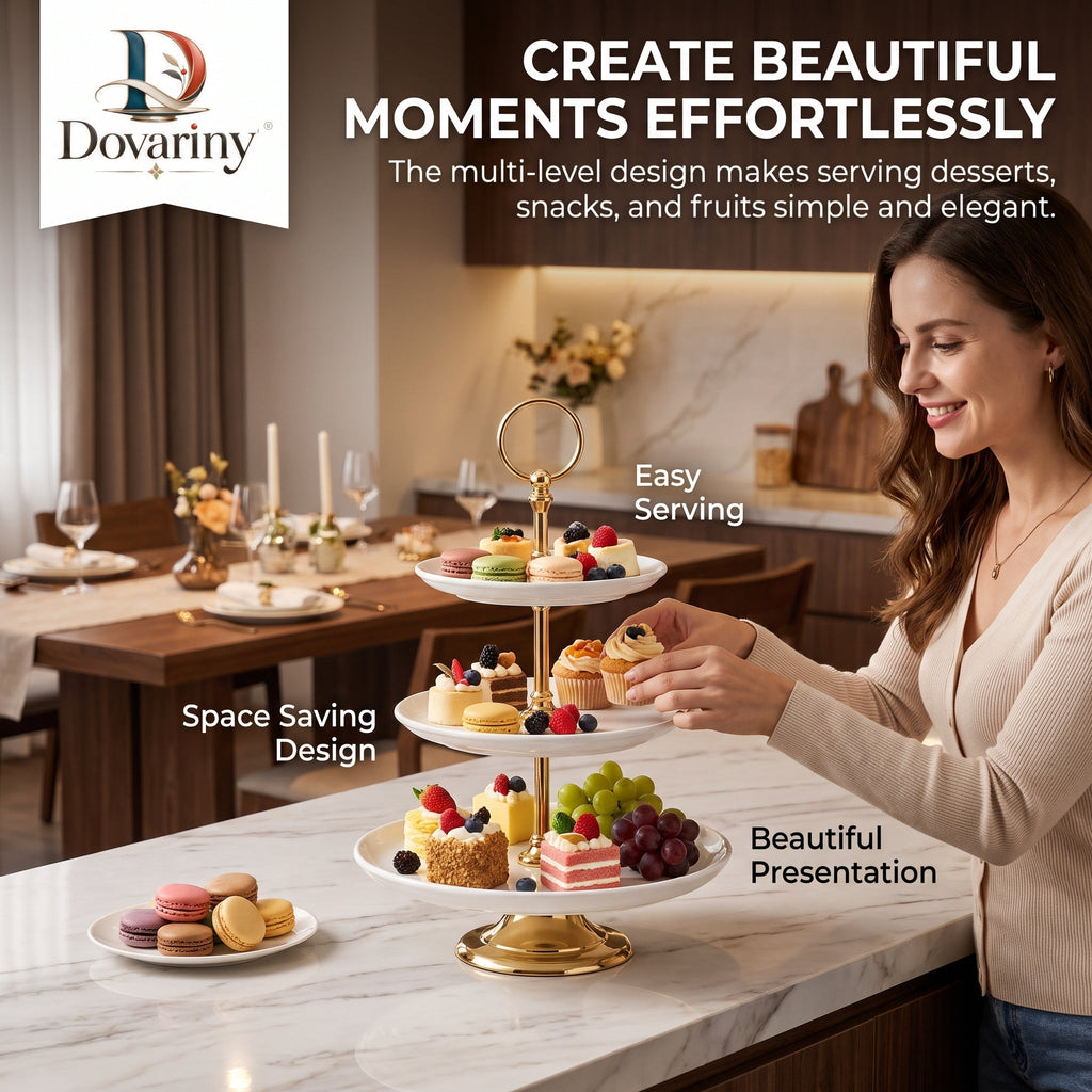 Dovariny™ Tiered Treat Stand – Multi-Level Dessert Display for Cakes, Cupcakes, Pastries & Entertaining