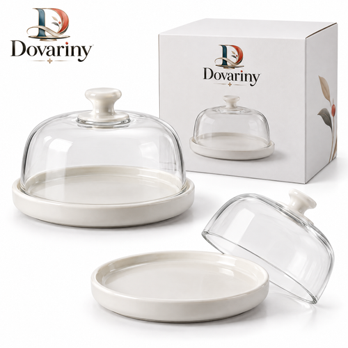 Dovariny™ CheeseDome Covered Serving Platter – Cheese Board with Protective Lid for Appetizers, Charcuterie & Entertaining