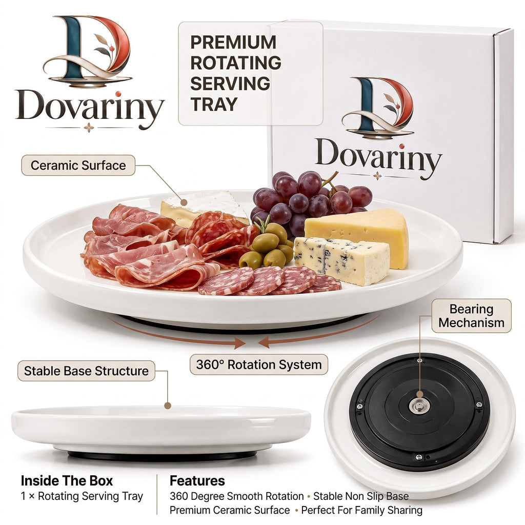 Dovariny™ SpinServe Rotating Serving Tray – 360° Turntable Platter for Dining Table, Kitchen & Family Entertaining
